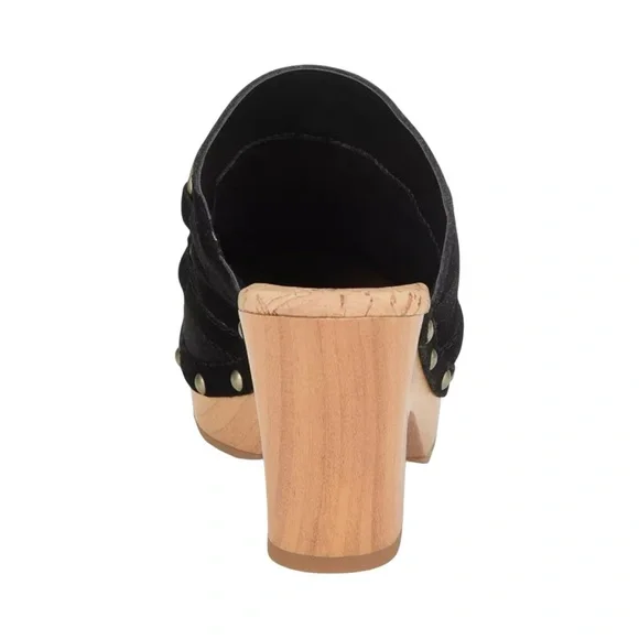 KORKS Woodley Black Suede Studded Clogs Mules with Wooden Heel Size 8M - Picture 4 of 13